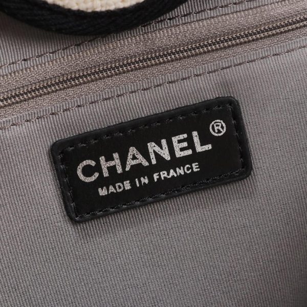 Ch*el woven straw raffia striped medium deauville tote